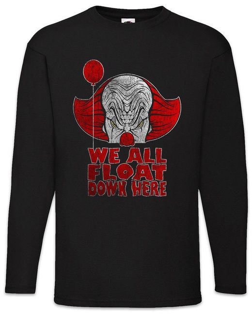 Urban Backwoods Langarmshirt We All Float Down Here Langarm T-Shirt Movie It Horror Clown Pennywise in Black für Herren