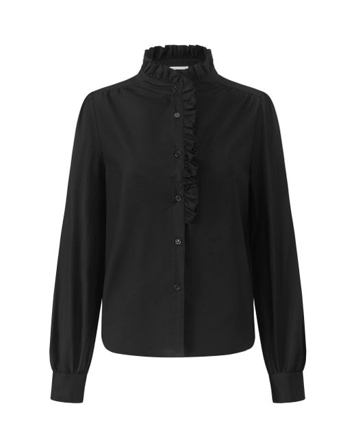 SassyClassy Black Langarmbluse Hemdbluse Elegant mit Volants und Rüschen Lässige Bluse