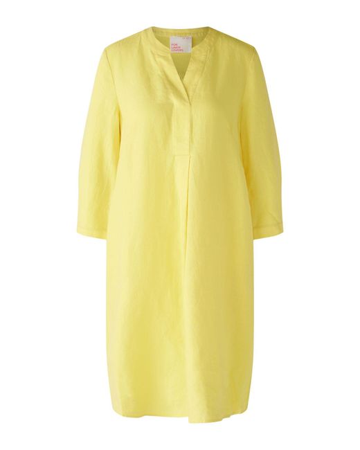 Ouí Yellow Sommerkleid A-Linien Kleid Leinen und Baumwolle Patch