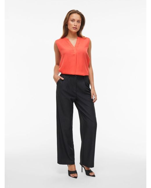 Vila Red Blusenshirt Ärmellose mit -Ausschnitt und Kragen VIROSA V-NECK S/L TOP