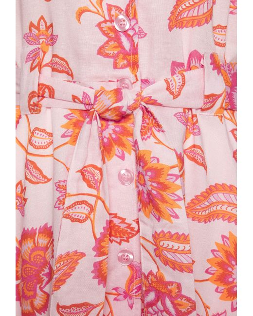 Lascana Pink Hemdblusenkleid ( Bindegürtel) aus Leinenmix, mit Reverskragen, Alloverprint