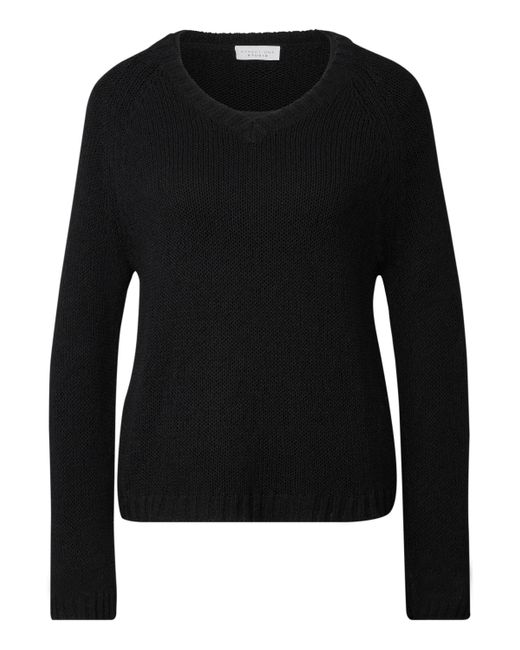 STREET ONE STUDIO Black V-Ausschnitt-Pullover mit grober Struktur