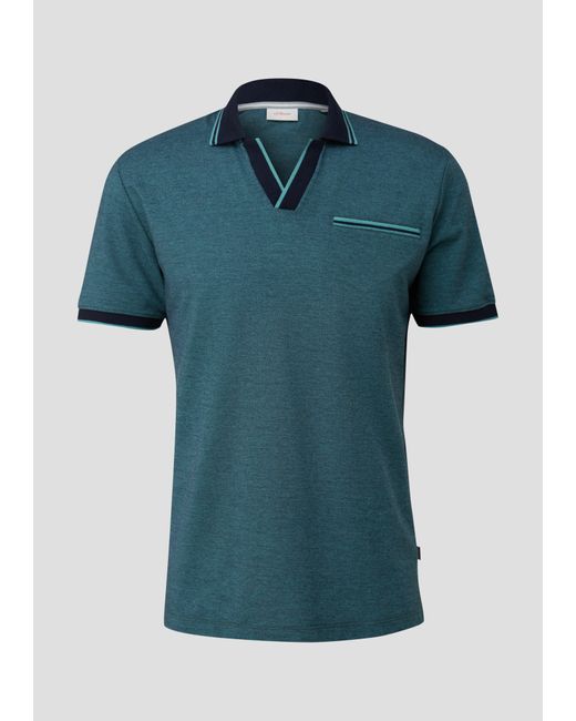 S.oliver Kurzarmshirt Poloshirt in melierter Optik Streifen-Detail, Kontrast-Details in Blue für Herren