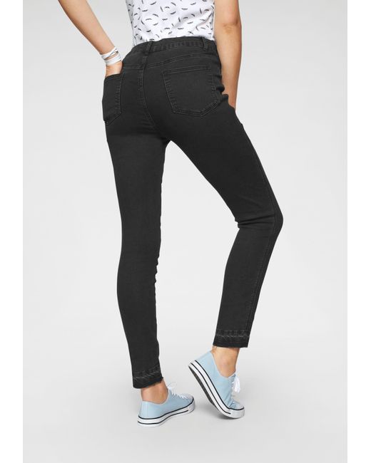 | DE mit Arizona Saum offenem Waist Skinny-fit-Jeans in Stretch Ultra Schwarz Lyst High