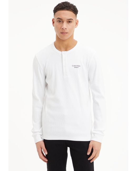 Calvin Klein Langarmshirt STACKED LOGO RIB LS HENLEY TEE in Weiß für Herren  | Lyst DE