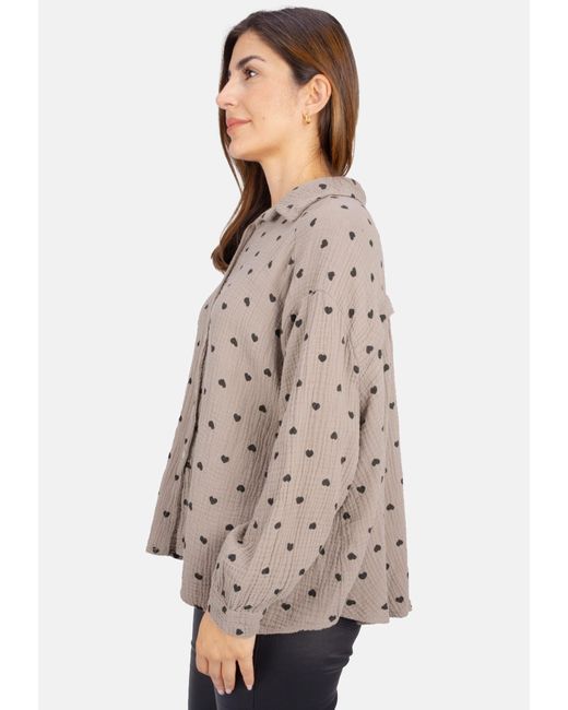 Seasons of April Gray Hemdbluse LIYA OVERSIZED Musselin Bluse mit Herz Print