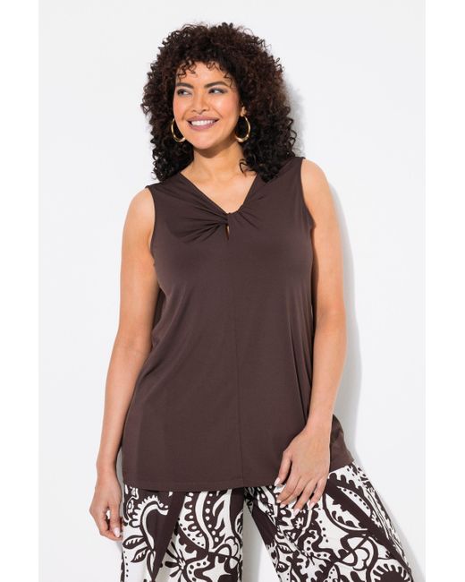 Ulla Popken Purple Longtop Top drapiert V-Ausschnitt Classic ärmellos