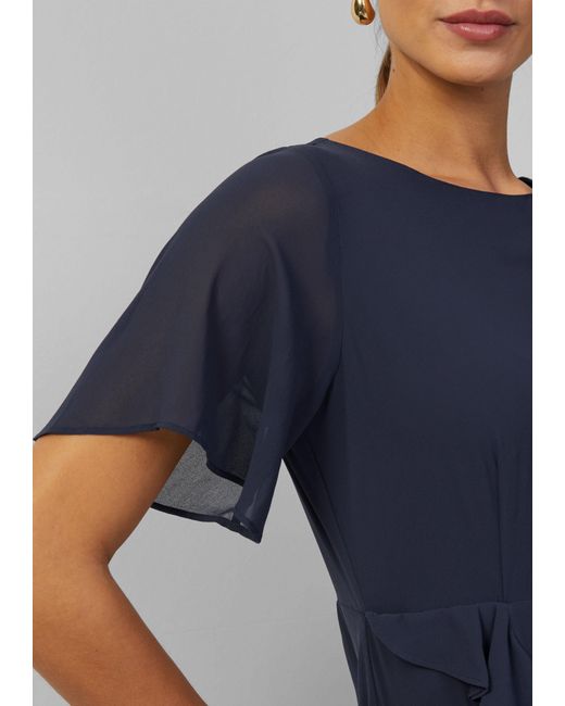 S.oliver Blue Minikleid Chiffonkleid mit Volants und U-Boot-Ausschnitt