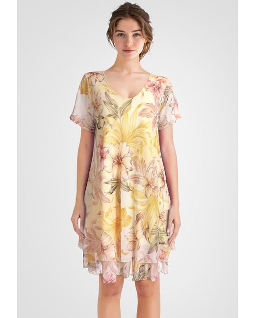 PEKIVESSA Multicolor Sommerkleid Geblümtes Georgette-Kleid mit Volants