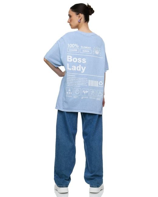 Worldclassca Blue Oversized Print GIRL BOSS T-Shirt lang Sommer Oberteil