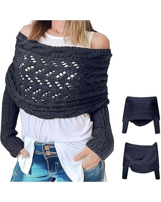 autolock Blue Strickponcho Multifunktionaler Schal mit Ärmeln,Gestrickter Zopf-Wickel