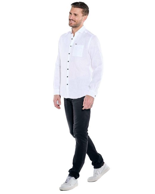 emilio adani Langarmhemd Langarm-Hemd aus Leinen in White für Herren