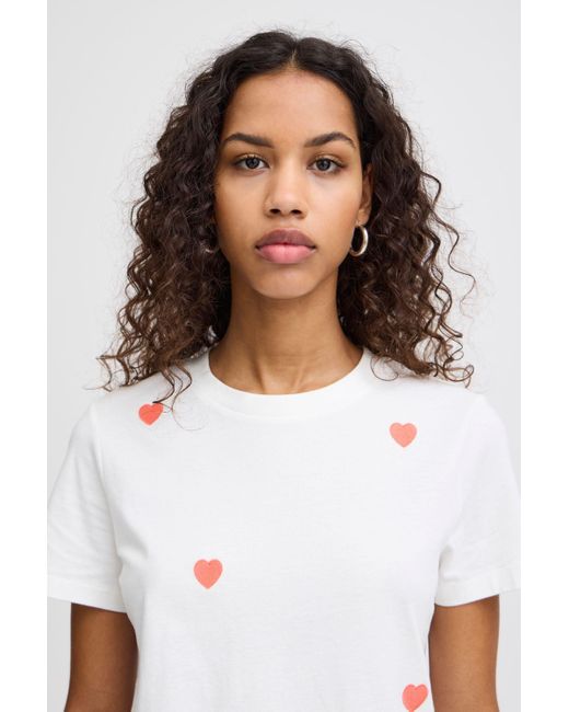 Ichi White IHCAMINO SS18 T-Shirt mit Herz-Stickerei