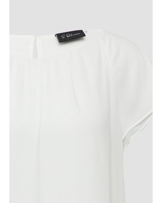 S.oliver White Kurzarmbluse Weiche Viskosebluse mit All-over-Print