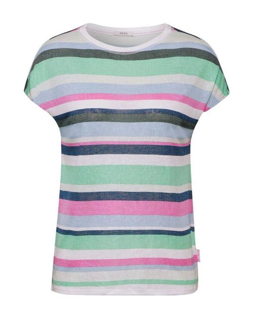 Cecil Gray / Da., Polo / LINEN OPTIC_striped t-shirt