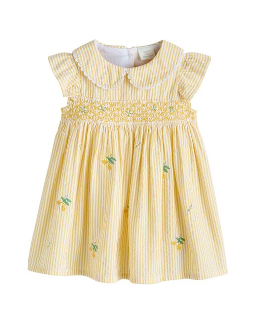 Next Yellow Smokkleid Besticktes Kleid aus 100 % Baumwolle (1-tlg)