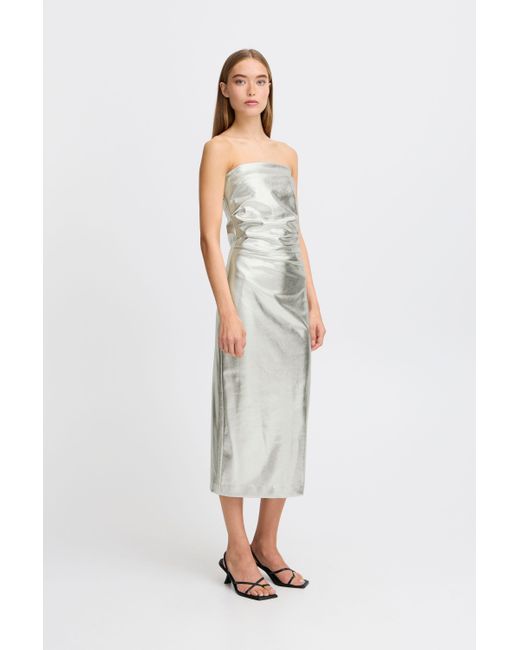 Ichi White Abendkleid IHKATE METALLIC DR figurbetontes Kleid mit Metalloptik