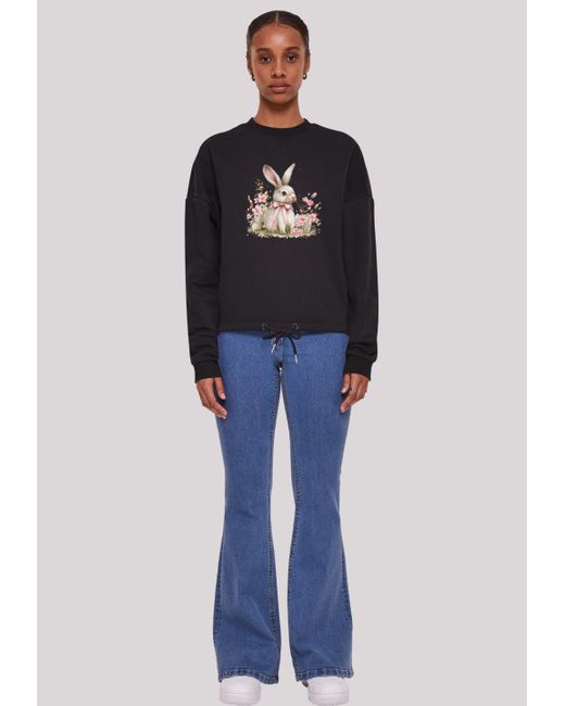 F4NT4STIC Black Sweatshirt Niedlicher Osterhase mit Blumen Premium Qualität