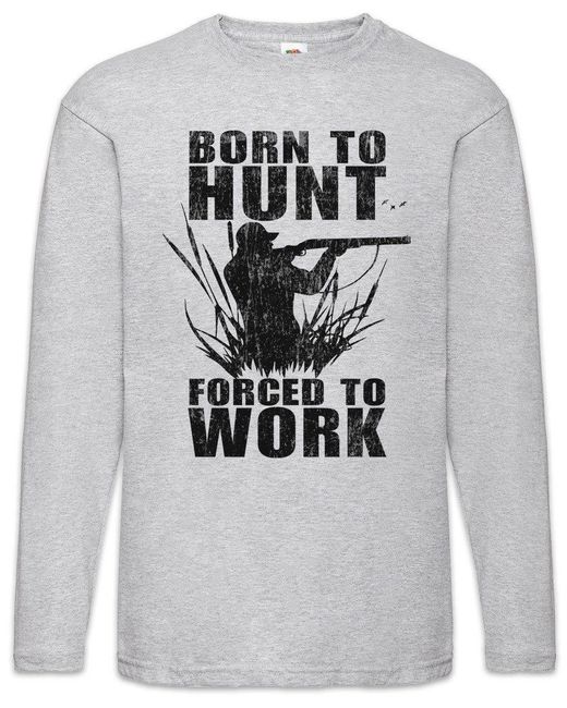 Urban Backwoods Langarmshirt Born To Langarm T-Shirt Hirsch Reh Jagd Jäger Bär Geweih Deer in Gray für Herren