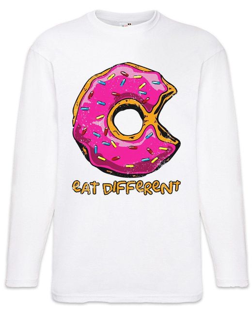 Urban Backwoods Langarmshirt Eat Different II Langarm T-Shirt Donut Fun Computer Think Anders in Pink für Herren