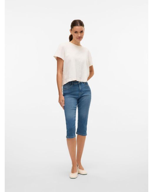 Vero Moda Blue Caprihose mit Five-Pocket-Design und Knopfverschluss VMELLY MR KNICKERS DNM MIX NOOS