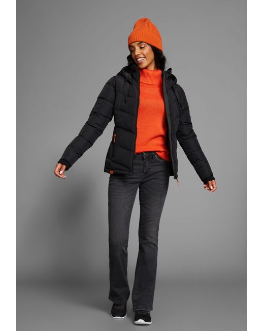 Kangaroos Black Winterjacke mit Kapuze Kordelzug, Reißverschlusstaschen und Innentasche