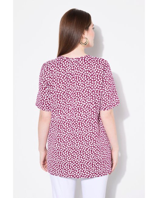 Ulla Popken Pink T-Shirt A-Linie Zierfalten V-Ausschnitt Halbarm