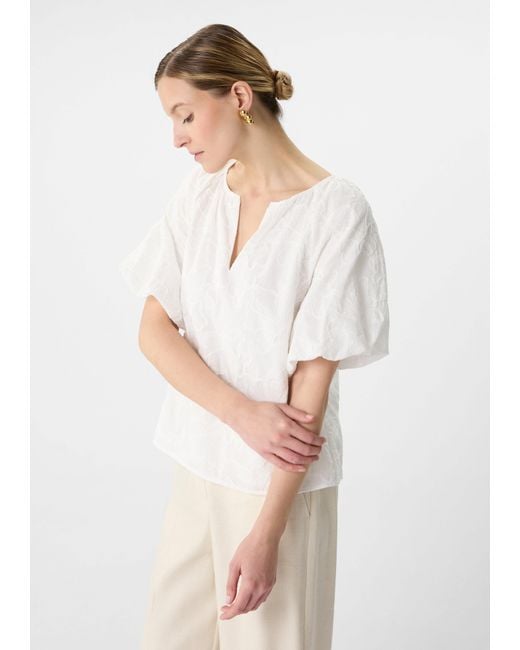 Comma, White Kurzarmbluse Bluse mit All-over-Stickerei und Ballonärmeln