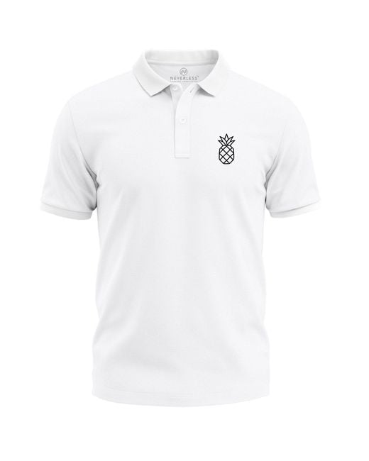 Neverless Poloshirt Grafik – Kurzarm Polo Ananas Logo mit Print in White für Herren