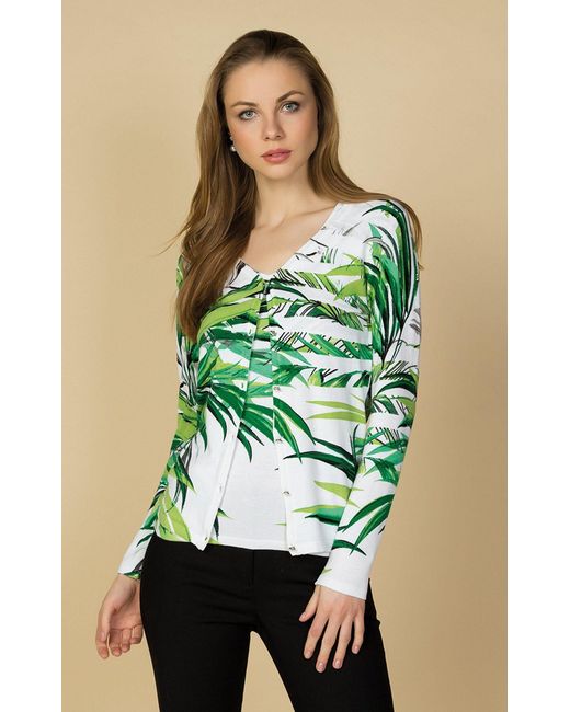 Passioni Green 2-in-1-Strickjacke Bedrucktes Twinset tropischem Design Jacke mit Kurzarmshirt