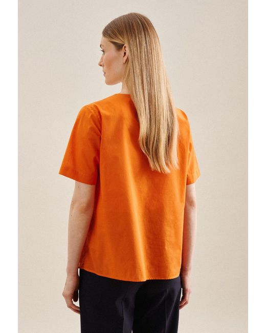 Seidensticker Orange Shirtbluse Schwarze Rose Kurzarm Rundhals Uni