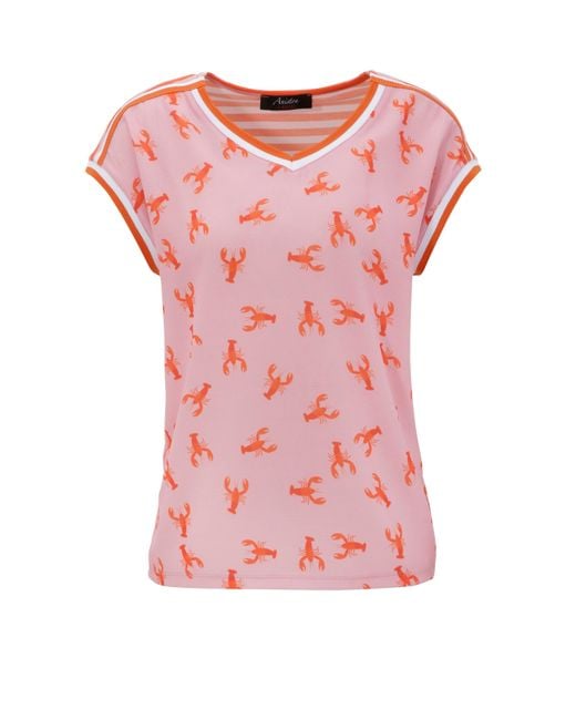 DE T-Shirt | Lyst mit in Pink Aniston CASUAL kleinen graphischem oder Hummern Dessin