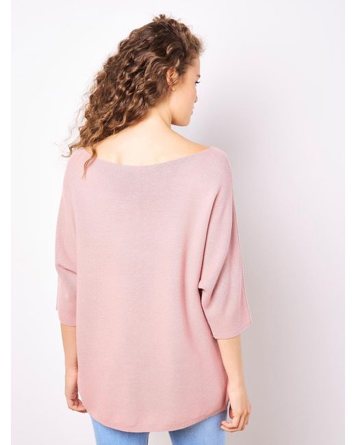 Apricot Pink Rundhalspullover Fledermauspullover, mit U-Boot Ausschnitt