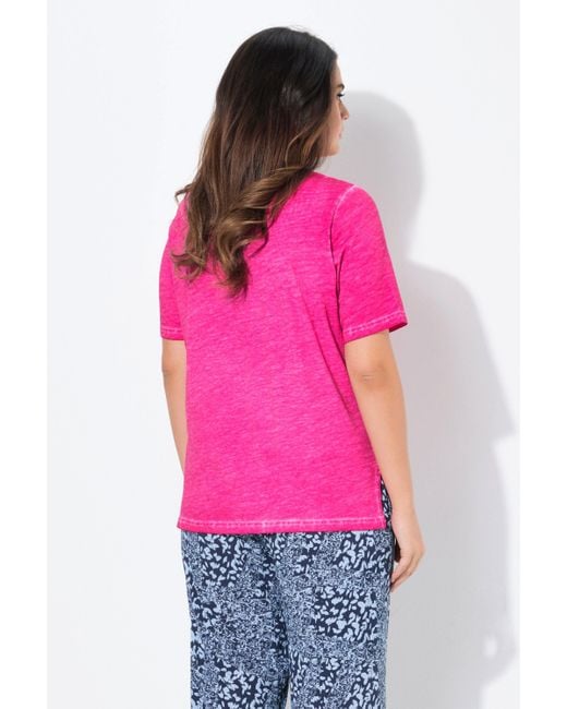 Ulla Popken Pink T-Shirt Spitze Classic V-Ausschnitt Halbarm