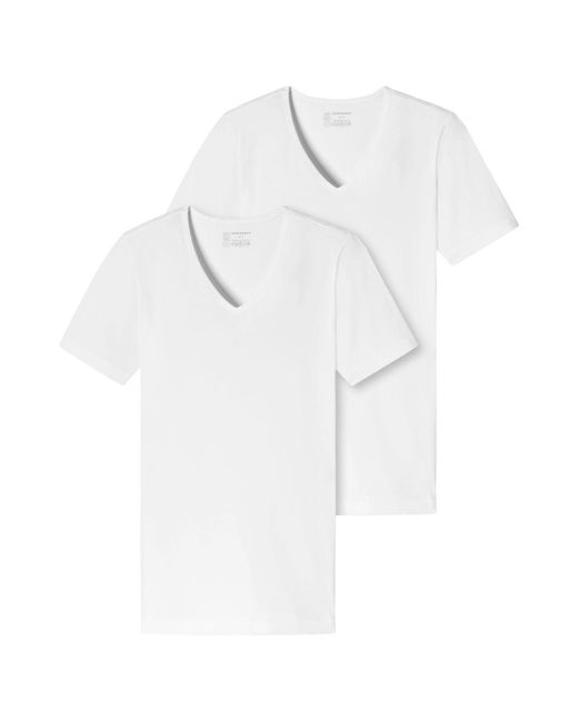 Schiesser T-Shirt (2-tlg) V-Ausschnitt, kurzarm, im 2er Pack in White für Herren