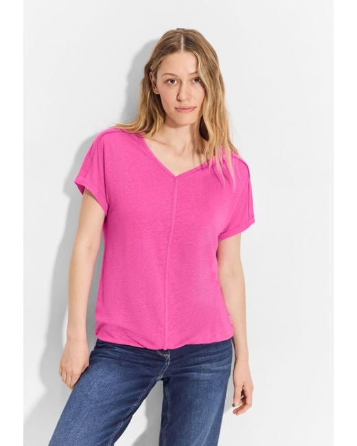Cecil Pink T-Shirt mit V-Ausschnitt
