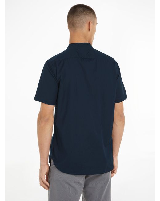 Tommy Hilfiger Kurzarmhemd FLEX POPLIN MAO RF SHIRT Markenstickerei in Blue für Herren