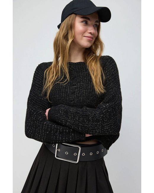 No Matter What Black Strickpullover Glitzer Crop Pullover