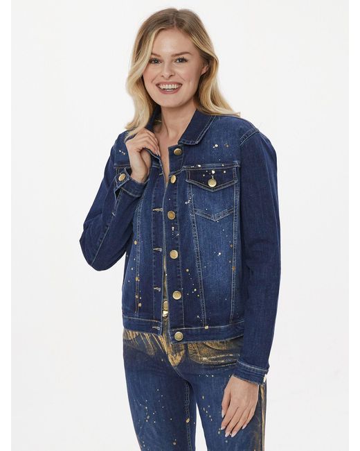 Sarah Kern Blue Jeansjacke Denimjacke figurbetont mit allover Paintingeffekte in gold- Metallicfarben