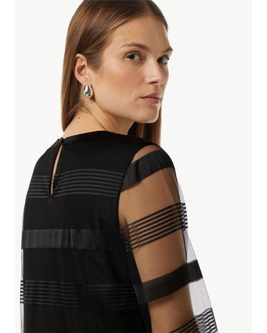 comma casual identity Black Maxikleid Gestreiftes Mesh-Kleid