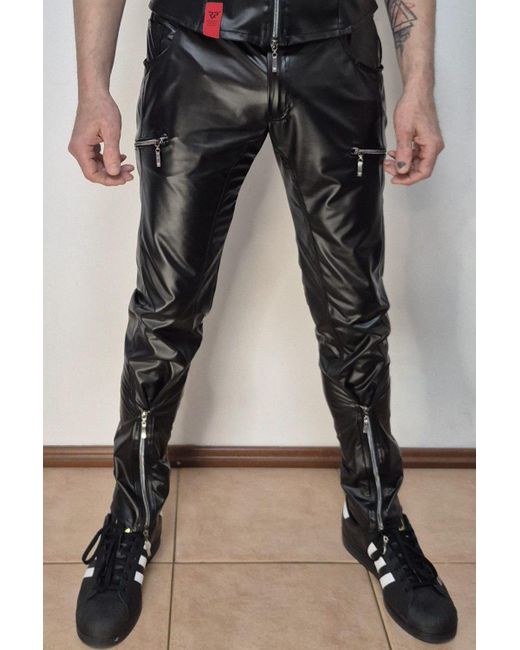 Regnes Fetish Planet Lederimitathose -Hose in schwarz in Blue für Herren