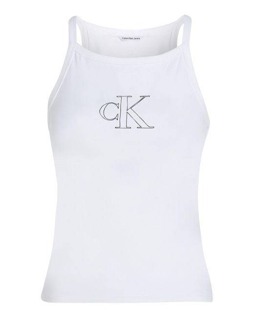 Calvin Klein White Spaghettitop OUTLINED CK STRAPPY TANK mit Markenlabel