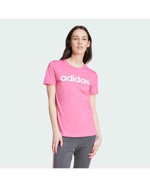 Adidas Pink LOUNGEWEAR ESSENTIALS SLIM LOGO T-SHIRT