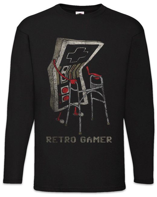 Urban Backwoods Langarmshirt Retro Gamer Langarm T-Shirt Gaming Admin PC Informatik Informatiker in Black für Herren
