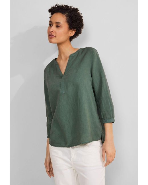 Street One Green Langarmbluse LS_Solid Splitneck blouse w ga