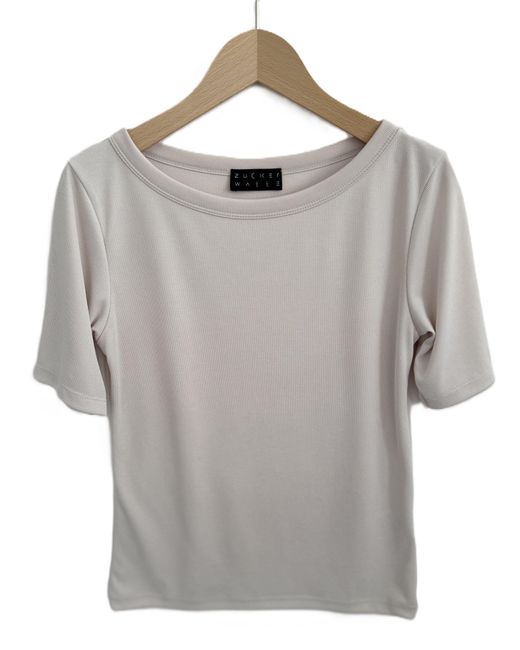 Zuckerwatte White T-Shirt modisches Rundhalsshirt, Rippoptik, weiche Modalmischung