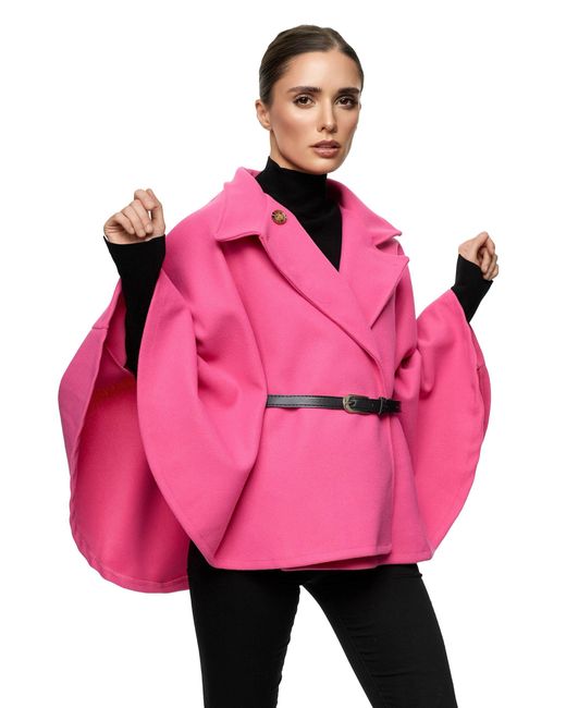 Worldclassca Pink Poncho Crop Jacke Elegant Umhang Rollkragen mit Gürtel Neue Kollektion