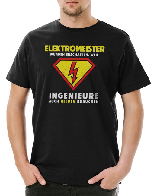 Urban Backwoods Print- Super Elektromeister T-Shirt Energie Beruf Meister Man Logo in Black für Herren