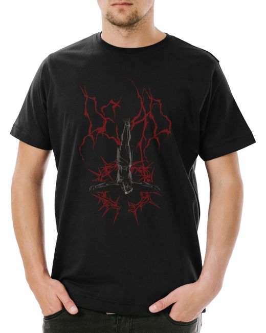 Urban Backwoods Print- Inverted Jesus Cross T-Shirt Umgedrehtes Symbol Pentagram in Black für Herren