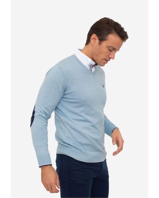 Sir Raymond Tailor Strickpullover Appel mit farblich abgesetzten Ellenbogen-Patches in Blue für Herren